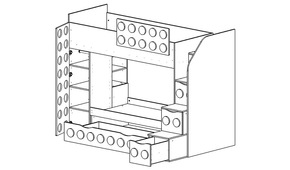 Кровать детская двухъярусная с дополнительным спальным местом правая "Леголенд" МАНДАРИН ЛЕГОЛЕНД 178715 Разноцветный;белый;желтый Santreyd  - Вид №3