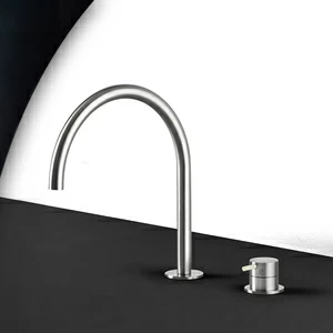 Кухонный смеситель сталь матовая с серой ручкой Kitchen Radomonte TKI32SCIL29