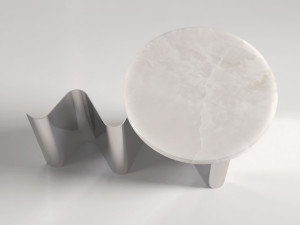 Круглый металлический журнальный столик с мраморной столешницей