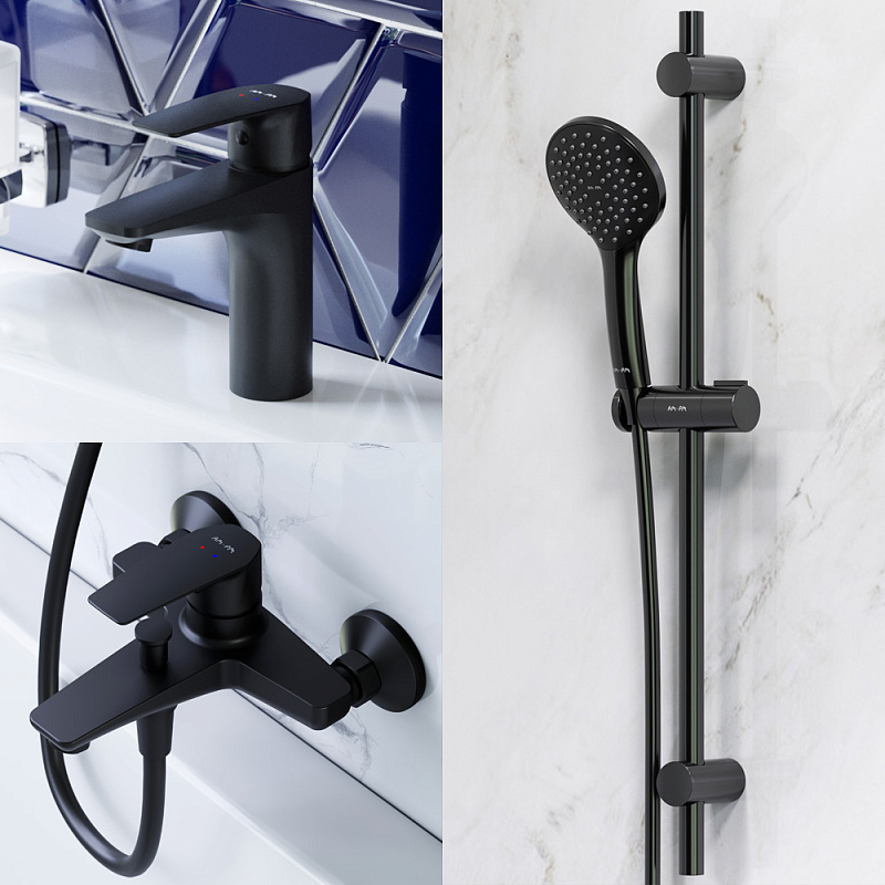 F42990A00 набор 3в1: см-ль д/умывальника см-ль д/ванны/душа душевой комплект черный шт. AM.PM Gem