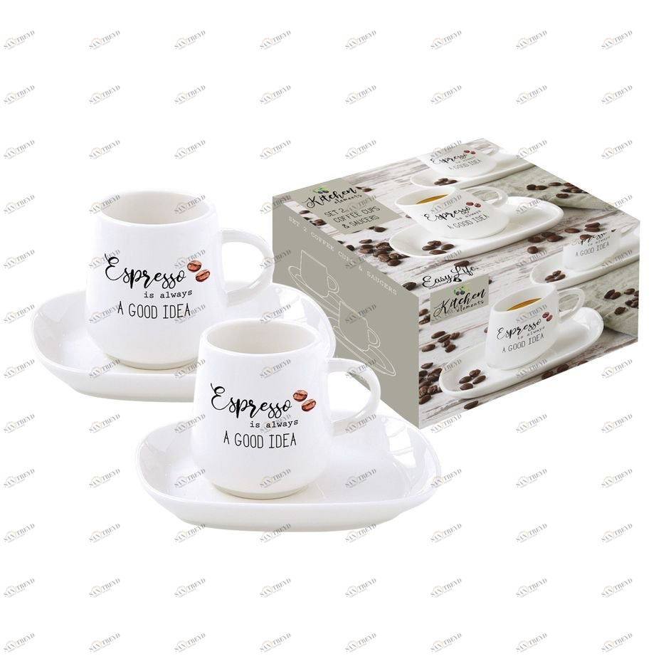 Кофейные чашки фарфоровые с блюдцами 2 шт белые Kitchen Elements EASY LIFE KITCHEN ELEMENTS 00-3947027 Белый 