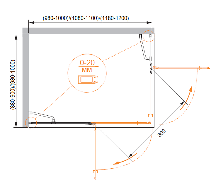 Душевой уголок CEZARES BERGAMO-W-AH-2-100/90-C-Cr-L - Вид №2