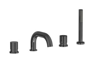 Смеситель на бортик ванной на 4 отверстий с дивертером и душевым гарнитуром. WE ARE IB wa706cc Black Chrome Vinile