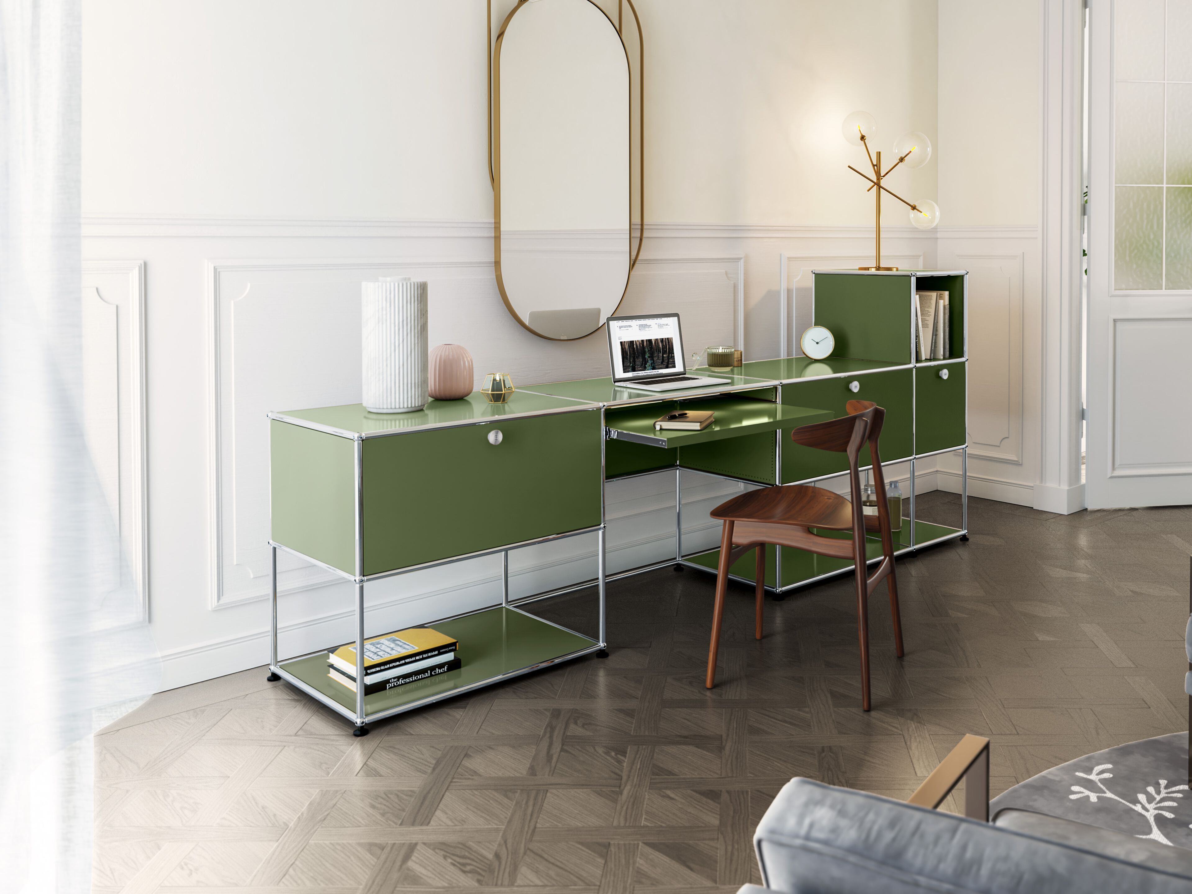 Металлический секционный стол с откидными дверцами USM USM Haller System ARCH-00063432 - Вид №1