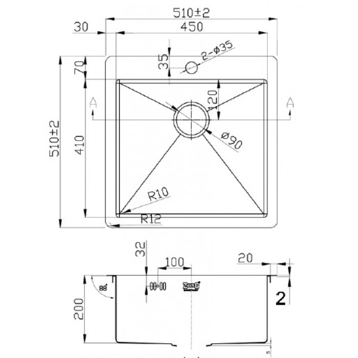 Zorg Light ZL R-510510 grafit Мойка кухонная прямоугольная Zorg  - Вид №2