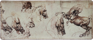 10636903 Gien Блюдо прямоугольное Gien Лошади. Леонардо Да Винчи 36Х15,5см, фаянс Фаянс