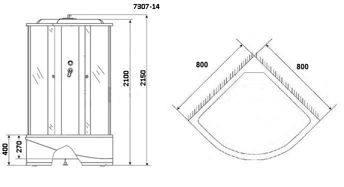 Душевая кабина NG- 7307-14 (800х800х2150) высокий поддон(40см) стекло матовое Niagara ECO - Вид №2