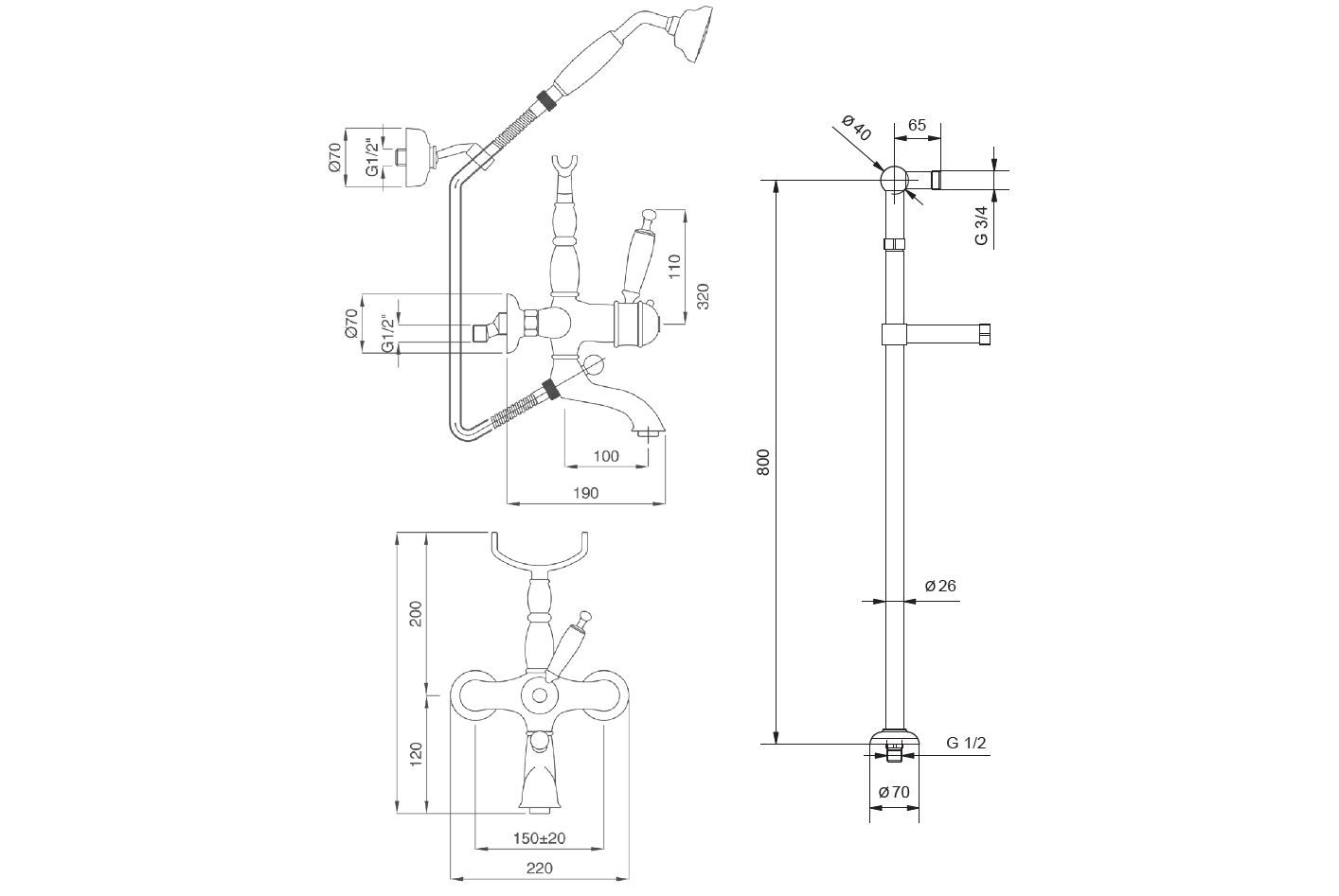 Смеситель для ванны с ручным душем Gaia Mobili Complements ARCH-00065502 - Вид №2