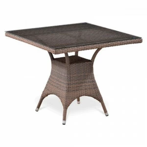 Плетеный стол квадратный искусственный ротанг, столешница из закаленного стекла, светло-коричневый 9 AFINA  241122 Коричневый
