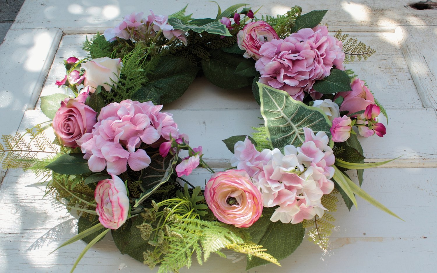 2647 510 a3 Искусственный венок 'лютик / роза / гортензия' Ø 50 см, розовый H-andreas  - Вид №1