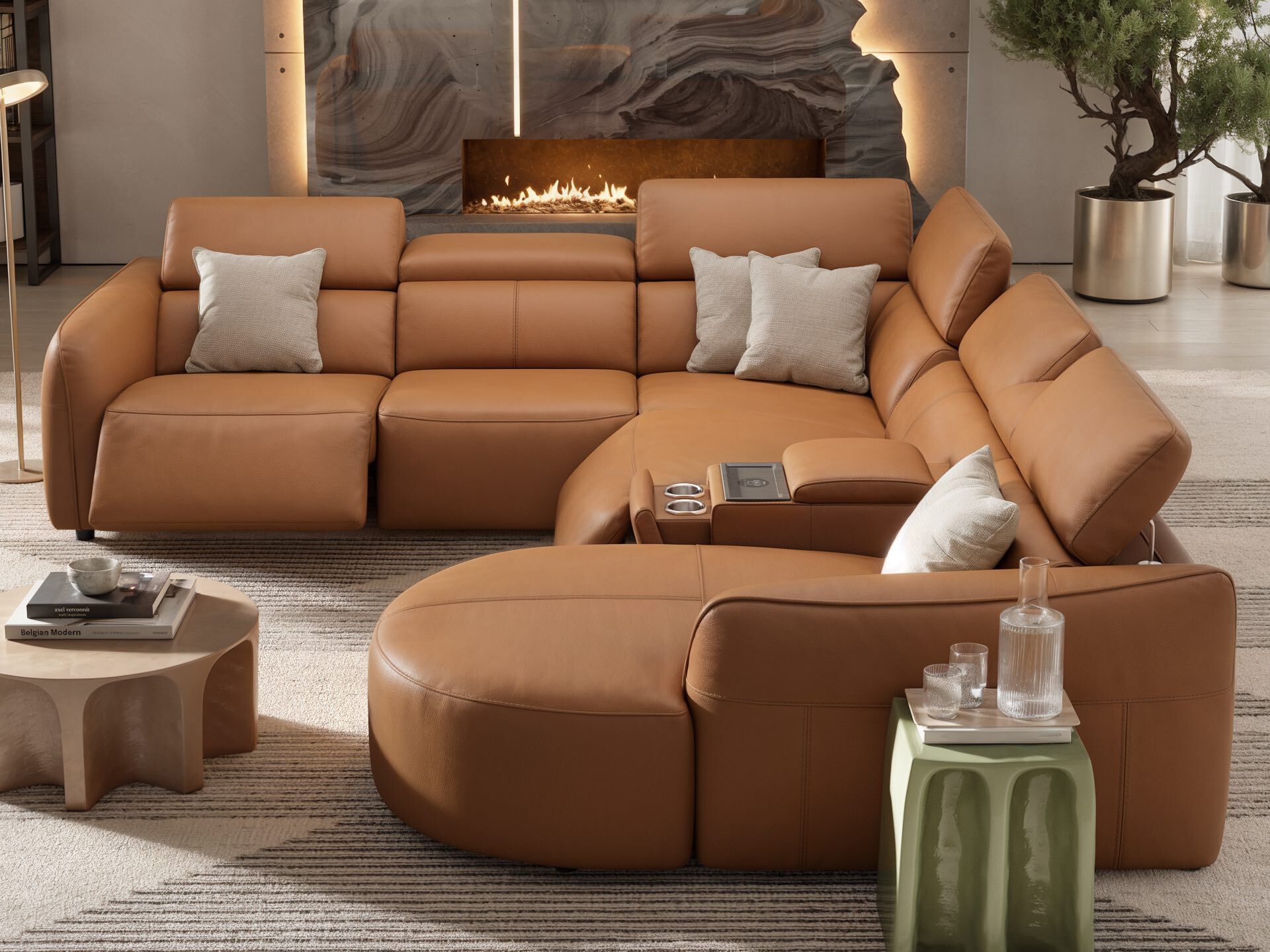 Кожаный угловой диван с полуостровом Sofanella Милаццо ARCH-00021029 - Вид №2