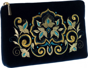 10660369 Торжокские золотошвеи Косметичка бархатная Торжокские золотошвеи "Каменный цветок", синяя, 13х18,5см Бархат
