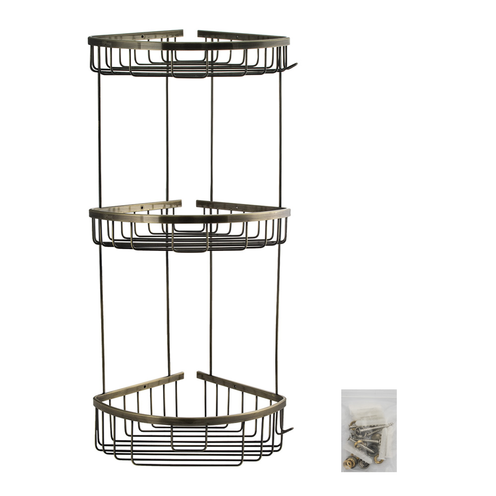 GFmark - Полочка угловая овальная тройная 22 см решетка - БРОНЗА, код: 77257  - Вид №3