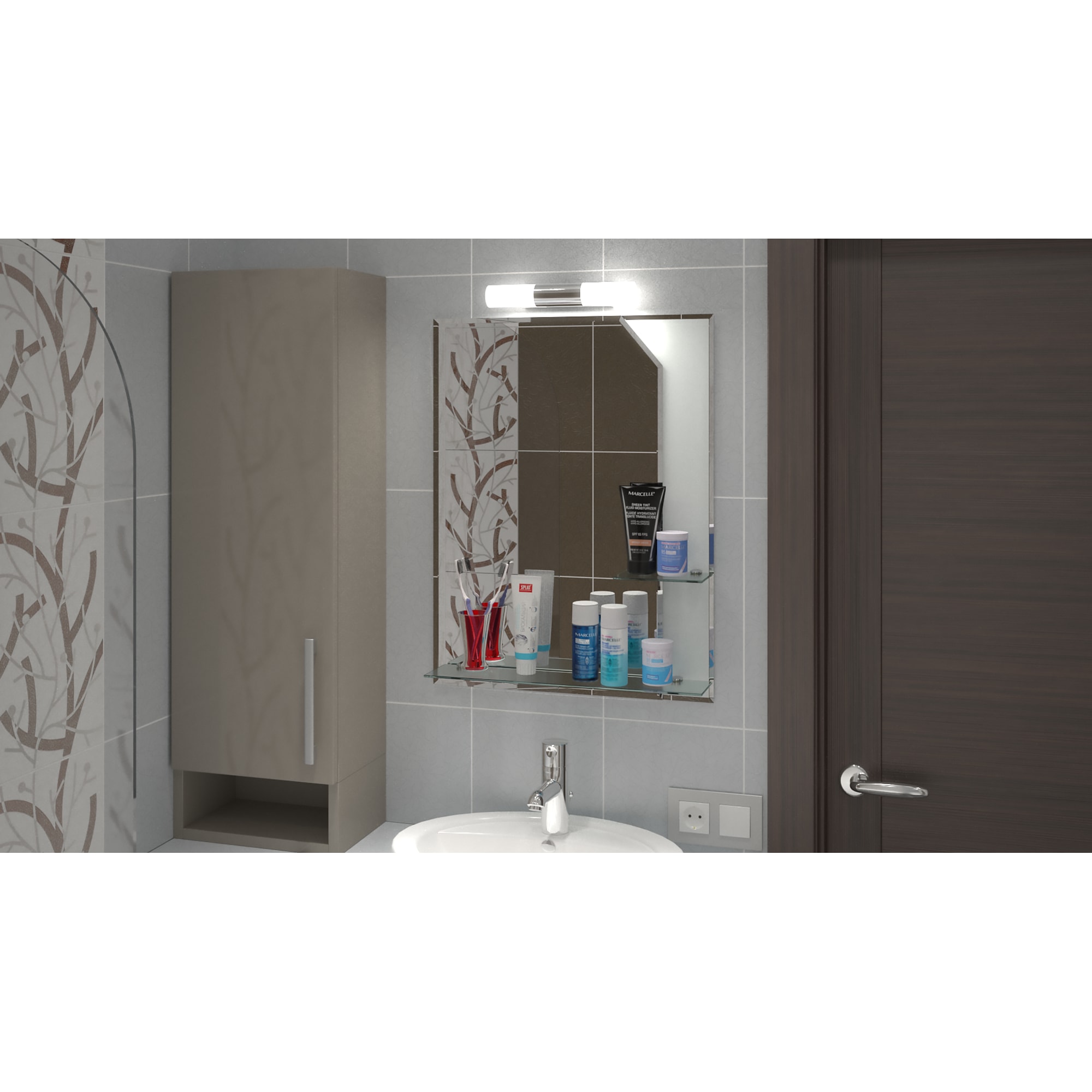 82261800 Зеркало с полкой «Бали» 54х68 см цвет белый Santreyd  - Вид №3