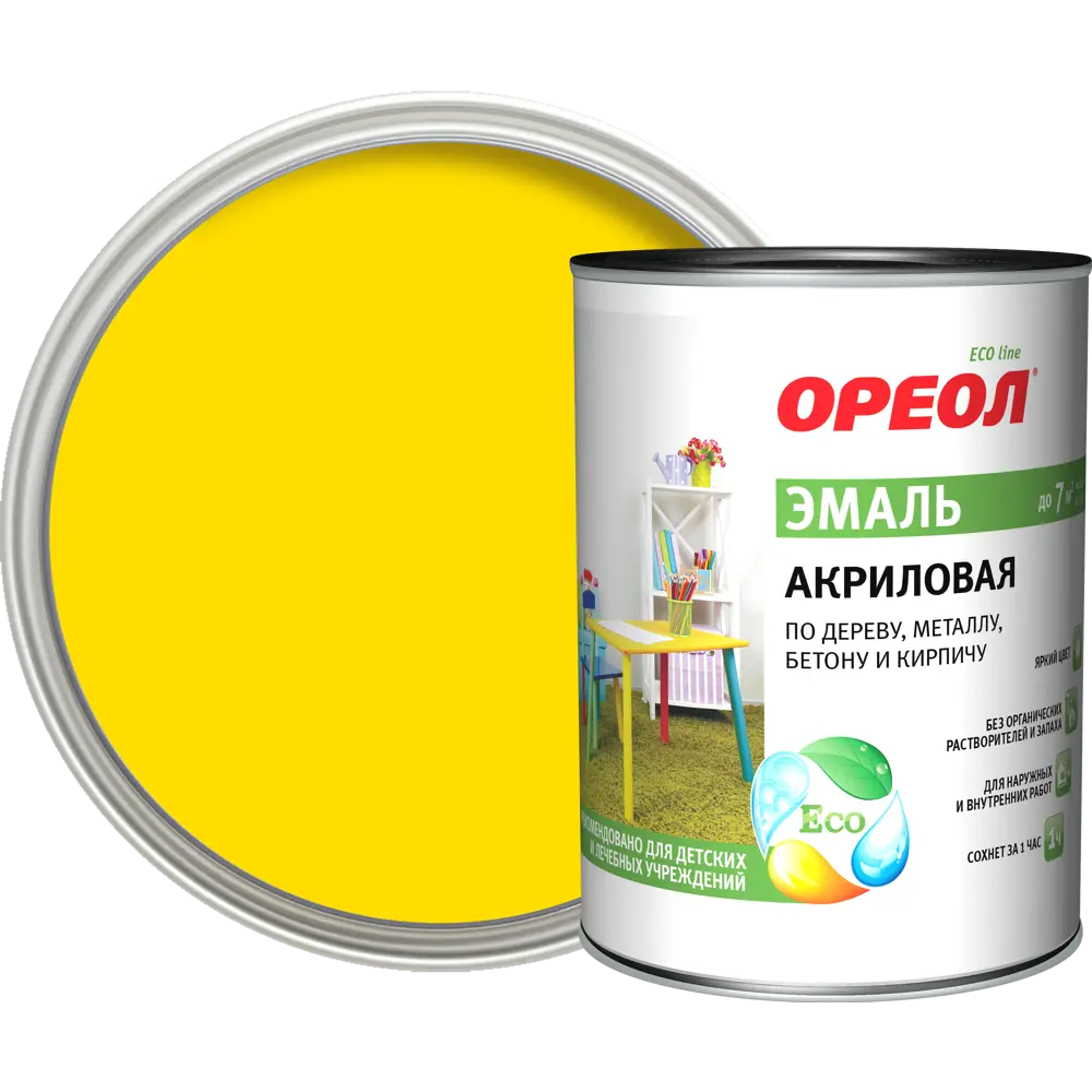 Эмаль акриловая Ореол глянцевая цвет желтый 0.9 кг STLM-2068573