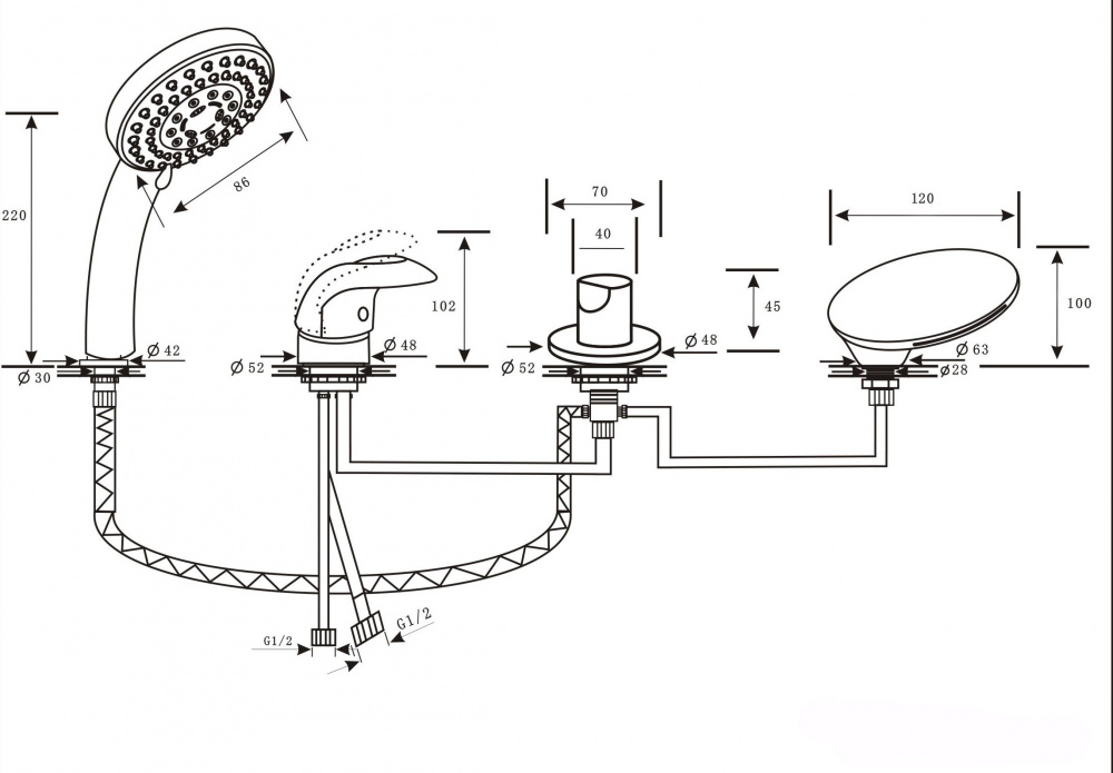 Каскадный смеситель ALPEN Granada золото AS1304G - Вид №1