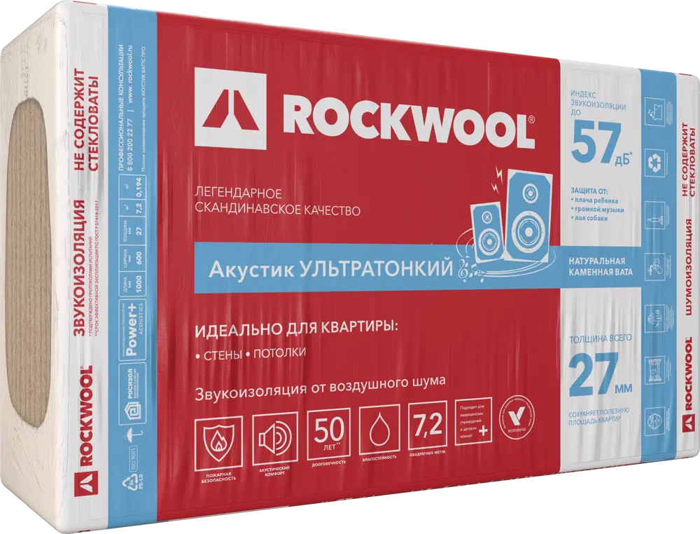 Rockwool Акустик ультратонкий — звукоизоляция стен и потолков 81980505