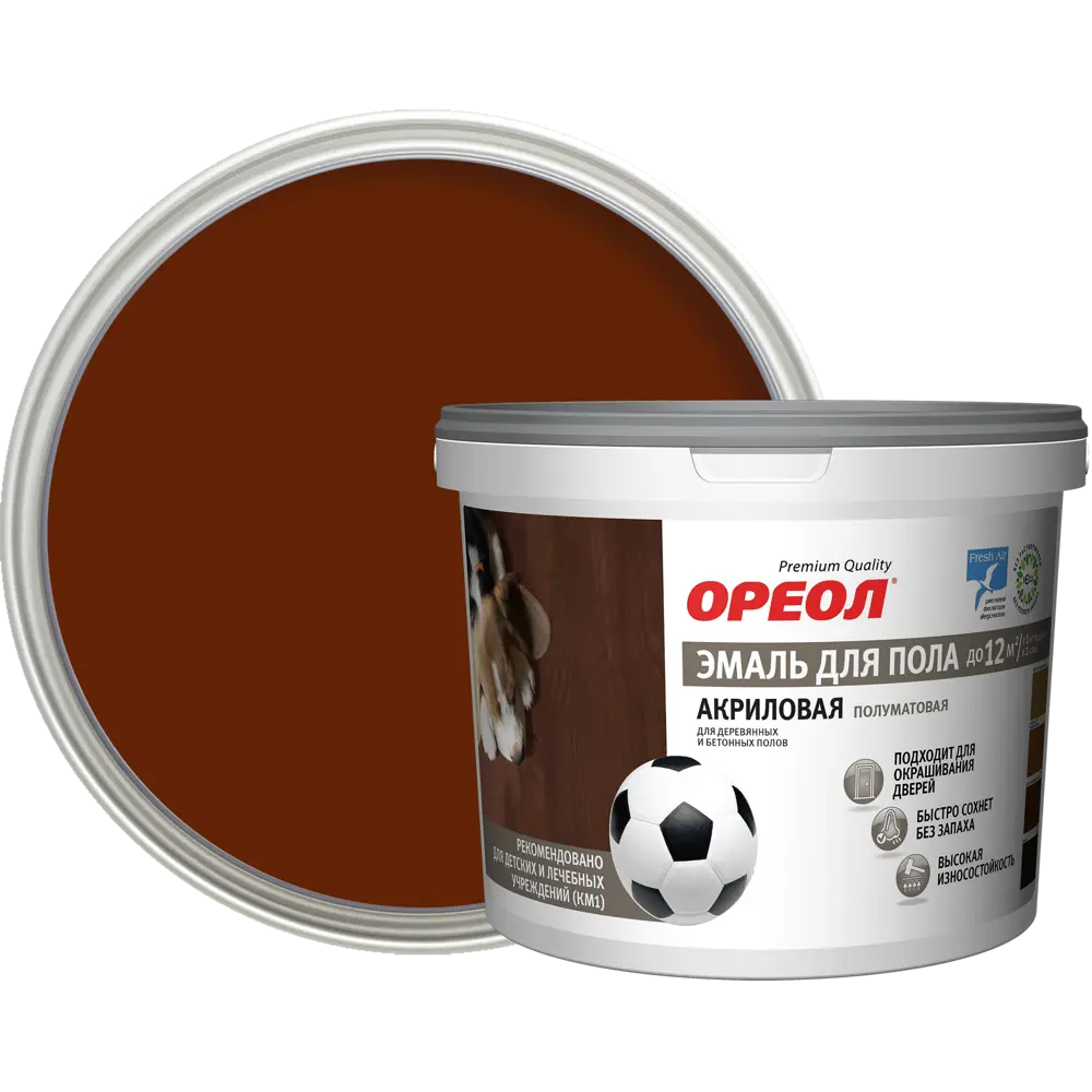 Акриловая эмаль ОРЕОЛ для пола и деревянных поверхностей, красно-коричневая 2.3 кг 84439742 STLM-0050060