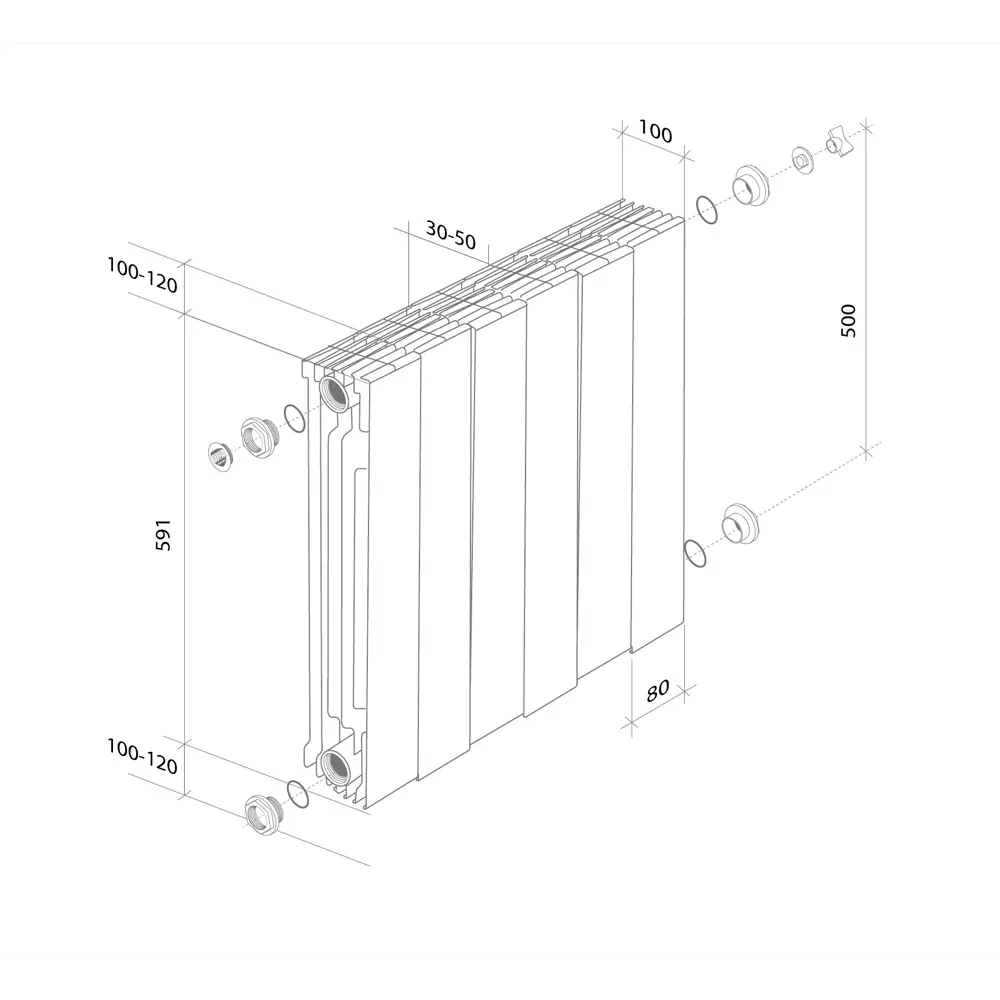 Радиатор секционный Royal Thermo Pianoforte 500/100 10 секций боковое подключение биметалл серый 81979209 STLM-2172540  - Вид №7
