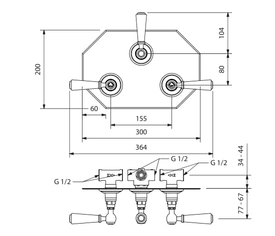Встраиваемый смеситель для душа с 3 отверстиями и переключателем Park Avenue Astaire ARCH-00107926 - Вид №2