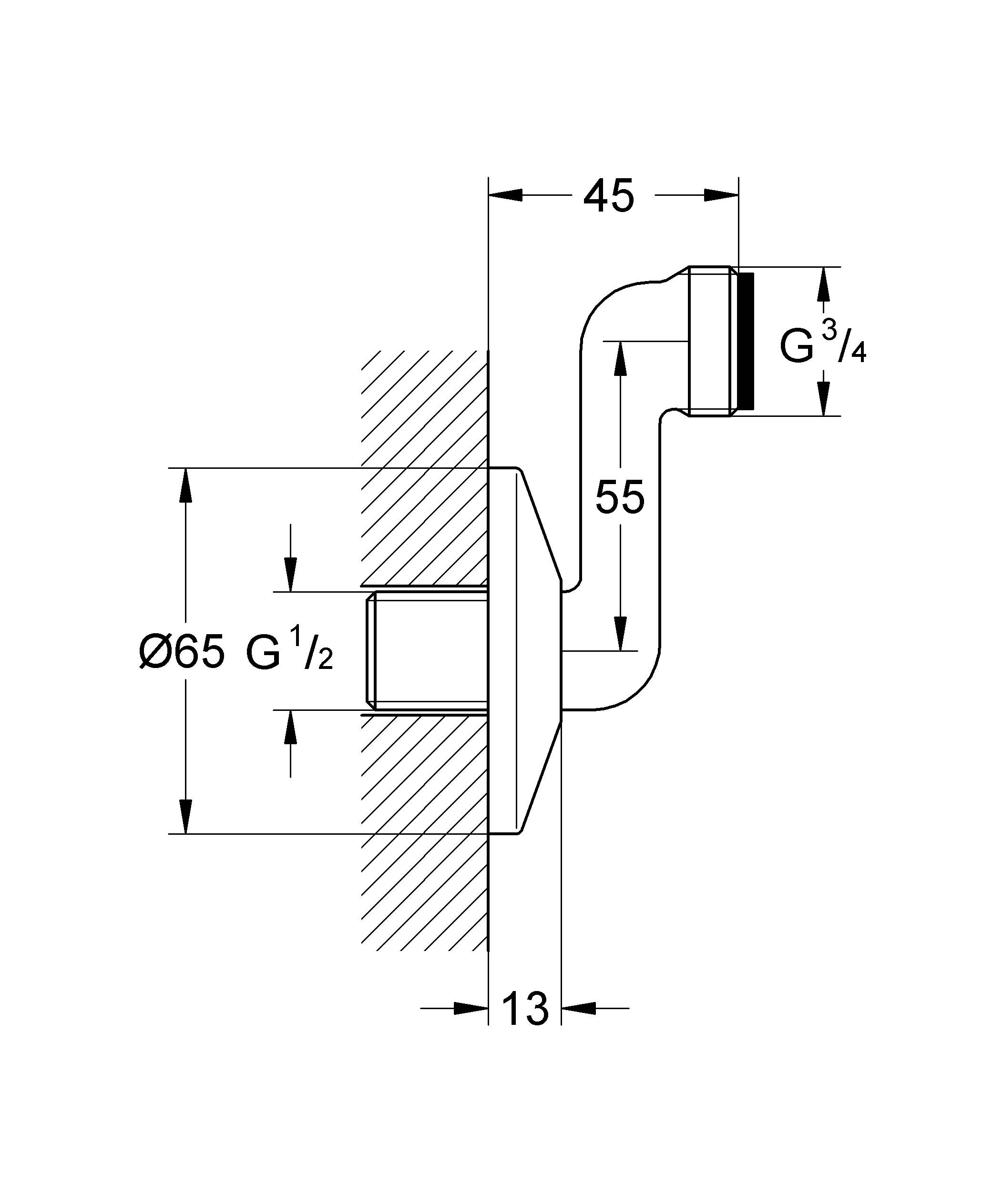 Эксцентрик s-образный 1/2 дюйма x 3/4 дюйма GROHE, регулируемый 55 мм (12465000) Spare Parts - Вид №1