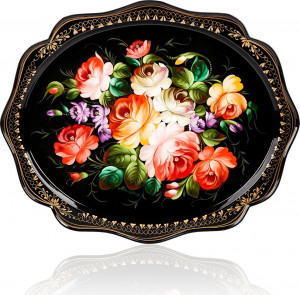 10618046 Жостовская фабрика декоративной росписи Поднос 38х30см НХПР "Прелестный" Сталь