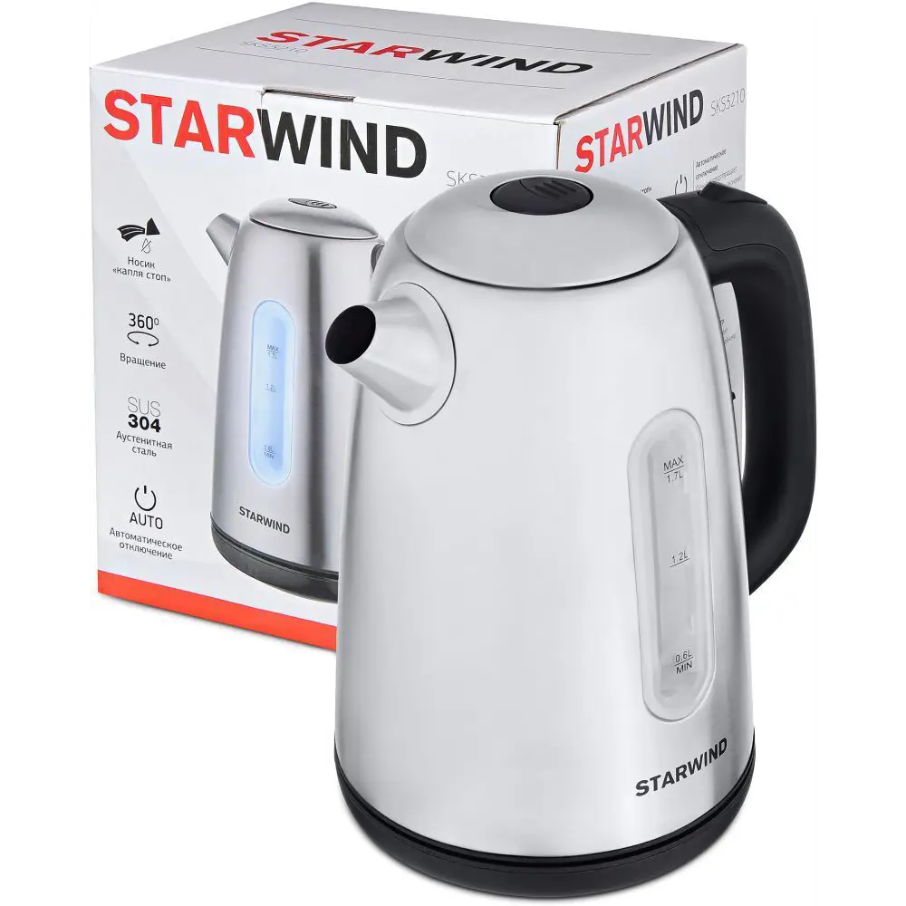 Электрический чайник Starwind SKS3210 1.7 л металл цвет серебристый Santreyd STLM-2202089 - Вид №2