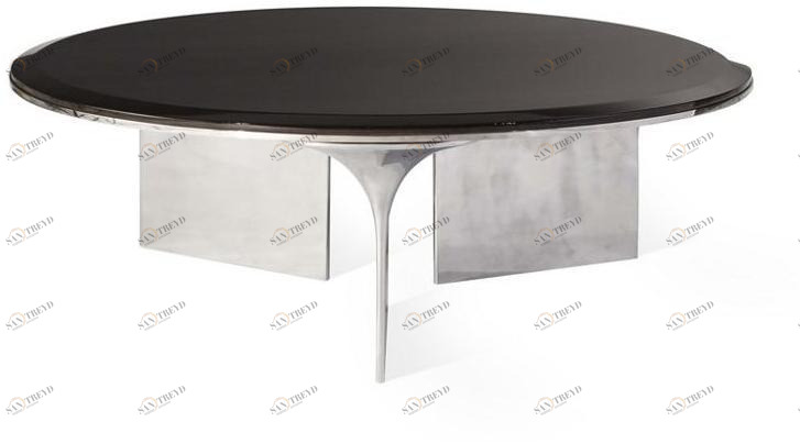 Roche Bobois Низкий круглый журнальный столик из алюминия и дерева sun-id-1364154