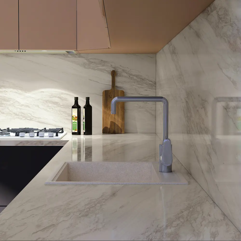 Столешница KONSENSA Стоун 120x80x3.8 см ДСП цвет бежевый ДСП Прямой угол STLM-2136723 - Вид №4