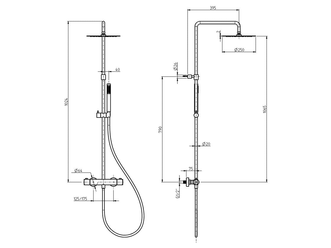 Настенная душевая колонна с ручным душем Rubinetterie Frattini душевые колонны ARCH-00138191 - Вид №2