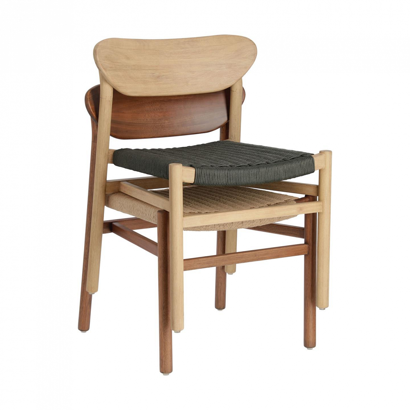 097633 Кресло из натурального эвкалипта с отделкой орех и бежевой веревки La Forma Galit  - Вид №1