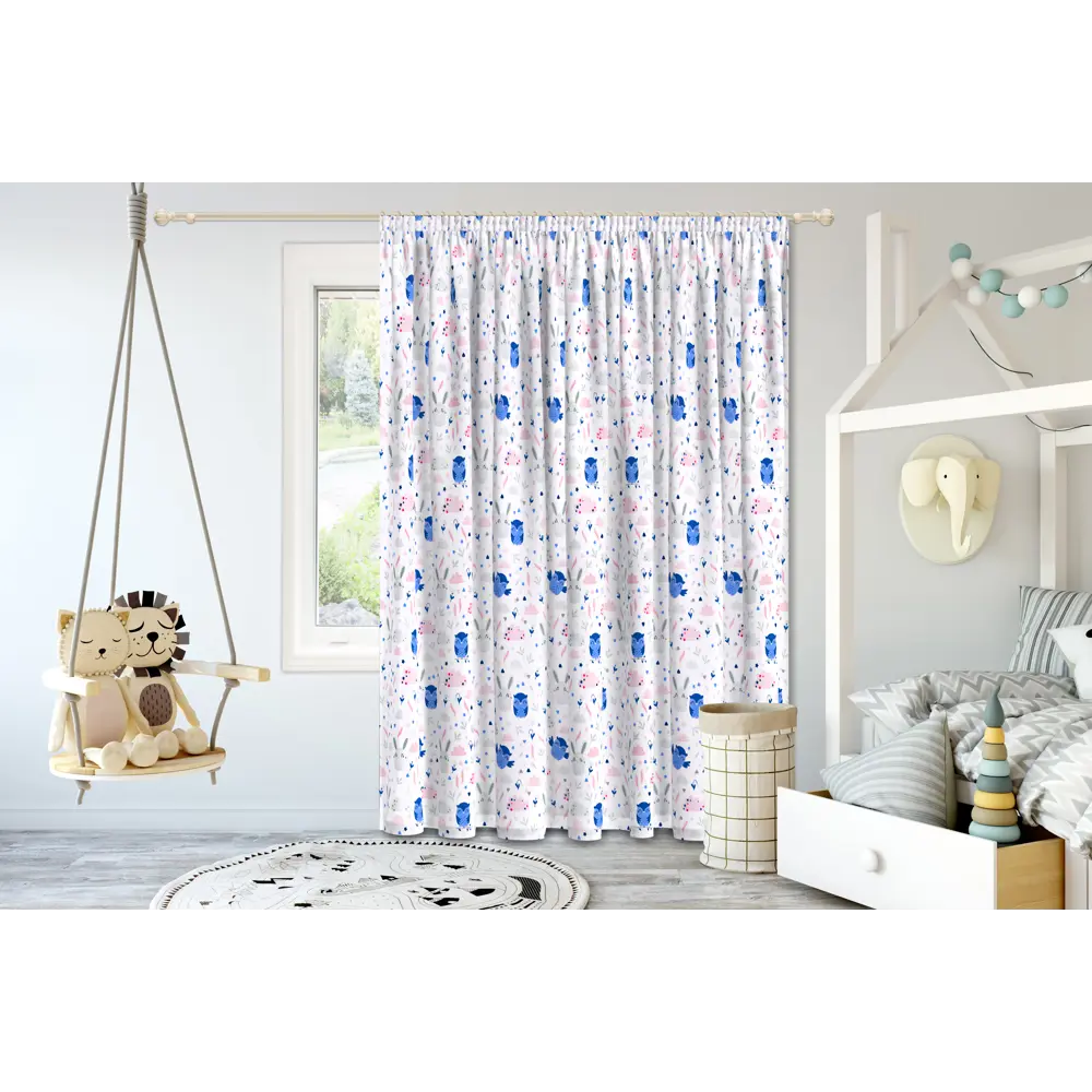 Ткань 1 м/п Совы с зайцами велюр 300 см цвет сине-серый GARDEN STLM-2182816 - Вид №4