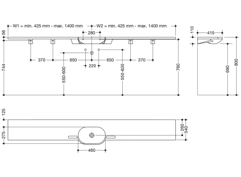 950.11.200S Умывальник различной длины HEWI Waschtische  - Вид №10