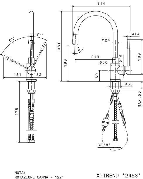 newform Кухонный смеситель с поворотным изливом и вытяжным душем X-trend kitchen 2453 - Вид №1