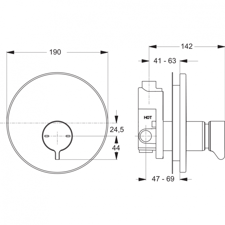 B8299AA Встраиваемый нажимной смеситель для душа со смешиванием Ideal Standard CERAPLUS - Вид №1