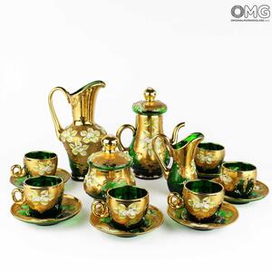3368 ORIGINALMURANOGLASS Зелёный чайный сервиз Trefuochi - муранское стекло OMG 8 см