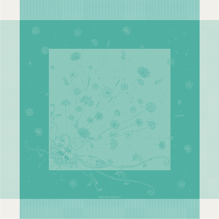 10611553 Garnier-Thiebaut Скатерть 155х155см "Дыхание" (бирюзовый) Ткань 