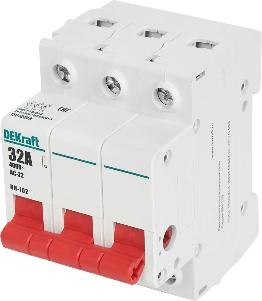 Выключатель-разъединитель DEKraft ВН-102 3-полюсный 32А для электрощитов 86226640