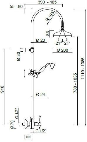 Rubinetteria Giulini Настенная душевая стойка с душевой лейкой Londra 7207wc-s - Вид №1