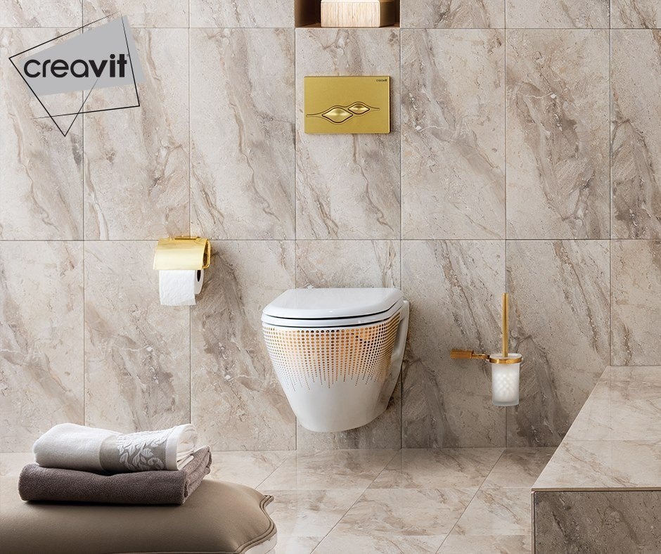 TP325-00CB00E-NA00 DEKOR ЗОЛОТО КРУГИ Унитаз подвесной с биде Creavit  - Вид №2