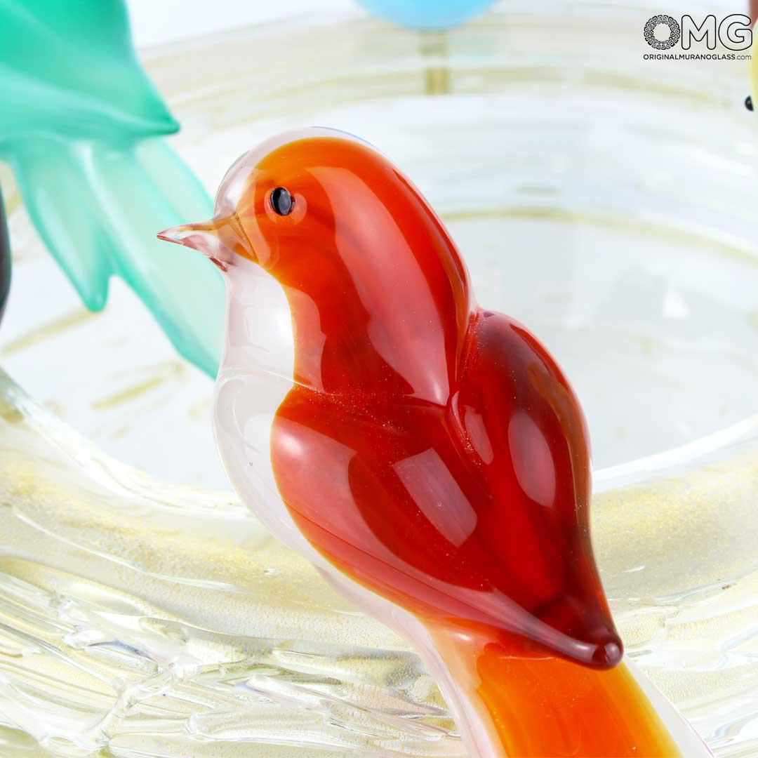 1717 ORIGINALMURANOGLASS 6 воробьёв в гнезде - Декоративная композиция из муранского стекла  см  - Вид №1