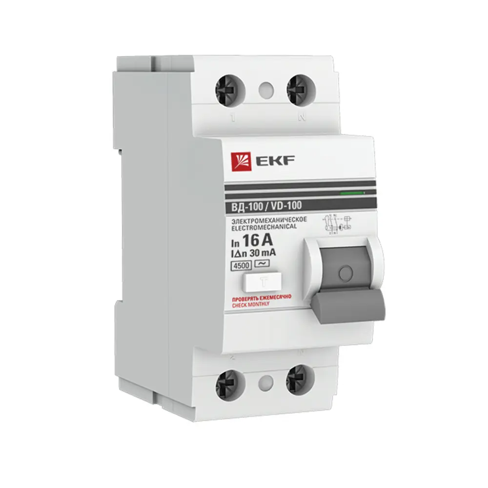 УЗО EKF ВД-100 2P 16 А 30 мА 4.5 кА АС elcb-2-16-30-em-pro 82423019 STLM-2174261 