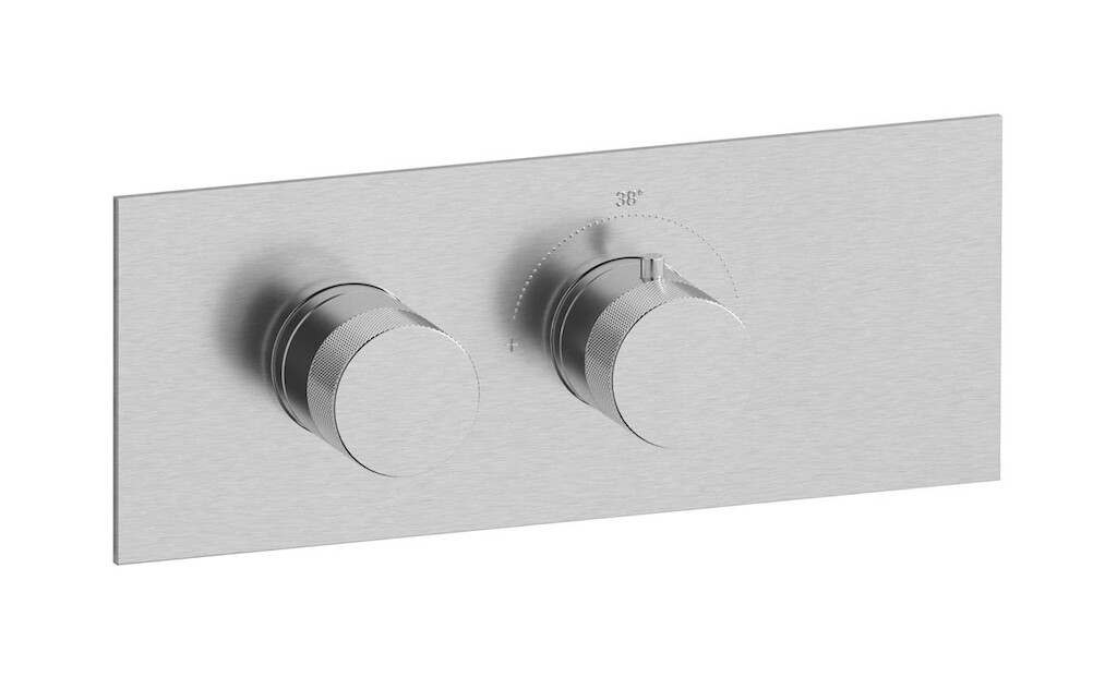 Комплект наружных частей термостата на 1 потребителей - горизонтальная прямоугольная панель с ручками Industria WE ARE IB eua121ssnid1 Brushed Nickel Aqua