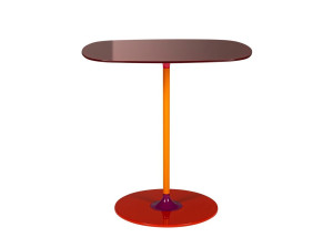 Прямоугольный журнальный столик с хрустальной столешницей и стальным основанием