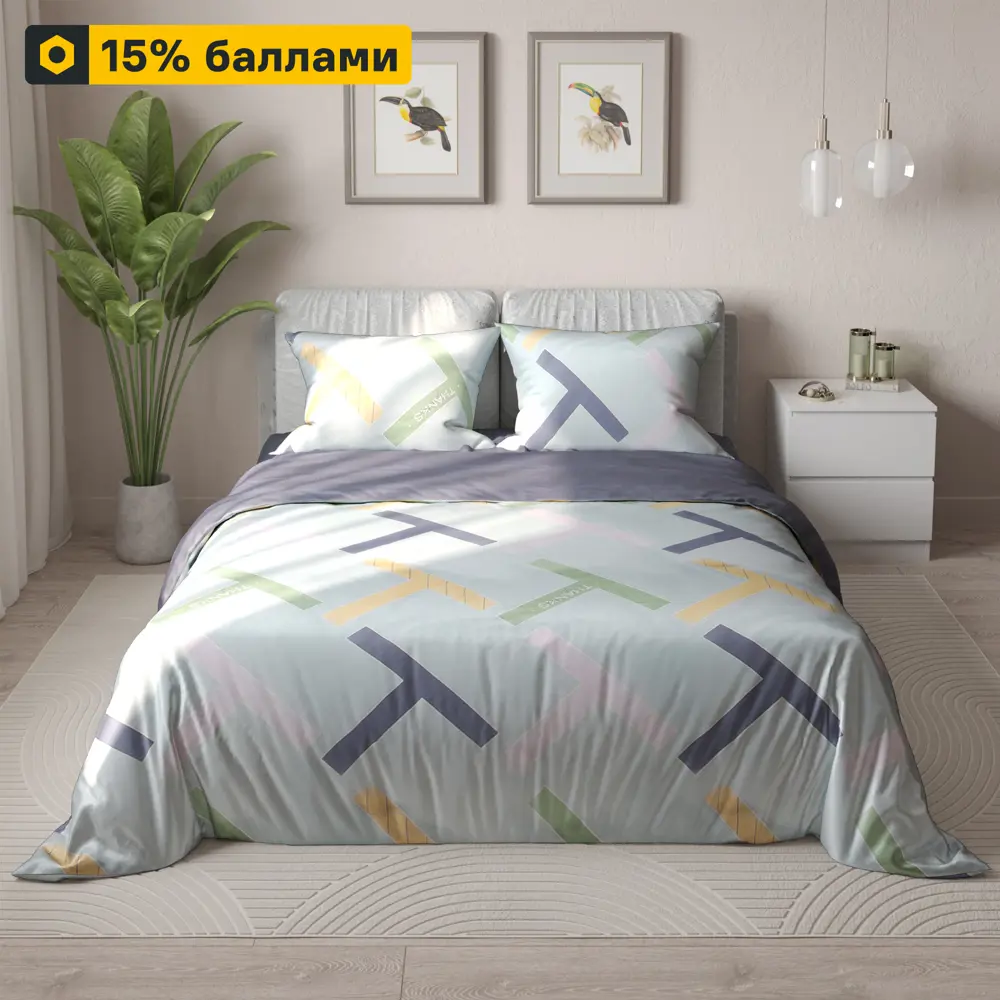 Amore Mio Тета - Комплект постельного белья из сатина с голубым узором 85061383 STLM-0057945