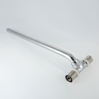 VTm.282.RN.201516 Пресс-фитинг – тройник с хромированной трубкой Valtec 15 мм, 20х15х16 мм, 30 см  - Вид №1