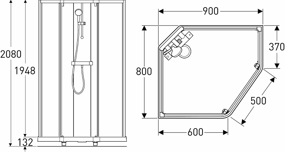 558.933.00.1 IDO Showerama 10-5 900x800 Classic, душевая кабина IDO Showerama в сборе Classic пятиугольная, белые профили / прозрачное стекло, 900X800 мм  - Вид №1