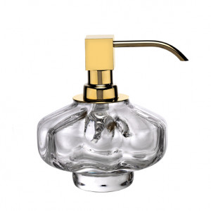 6606/GO-WAV-V6 Surya Crystal, дозатор низкий с помпой V6, цвет золото - стекло с эффектом волны
