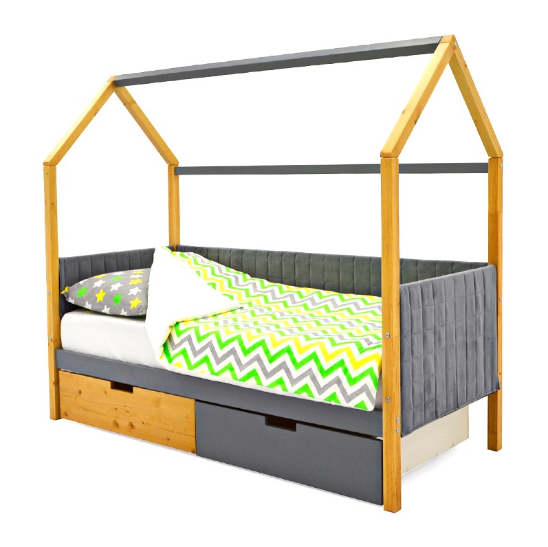 Детская кровать-домик мягкая дерево-графит Svogen БЕЛЬМАРКО  00-3873182 Бежевый;серый Santreyd  - Вид №1