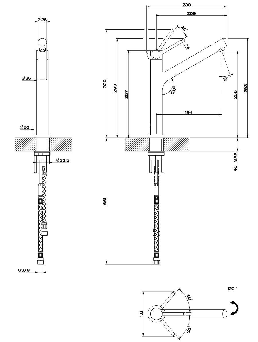 Смеситель для кухни из латуни Gessi Thalium ARCH-00078116 - Вид №1